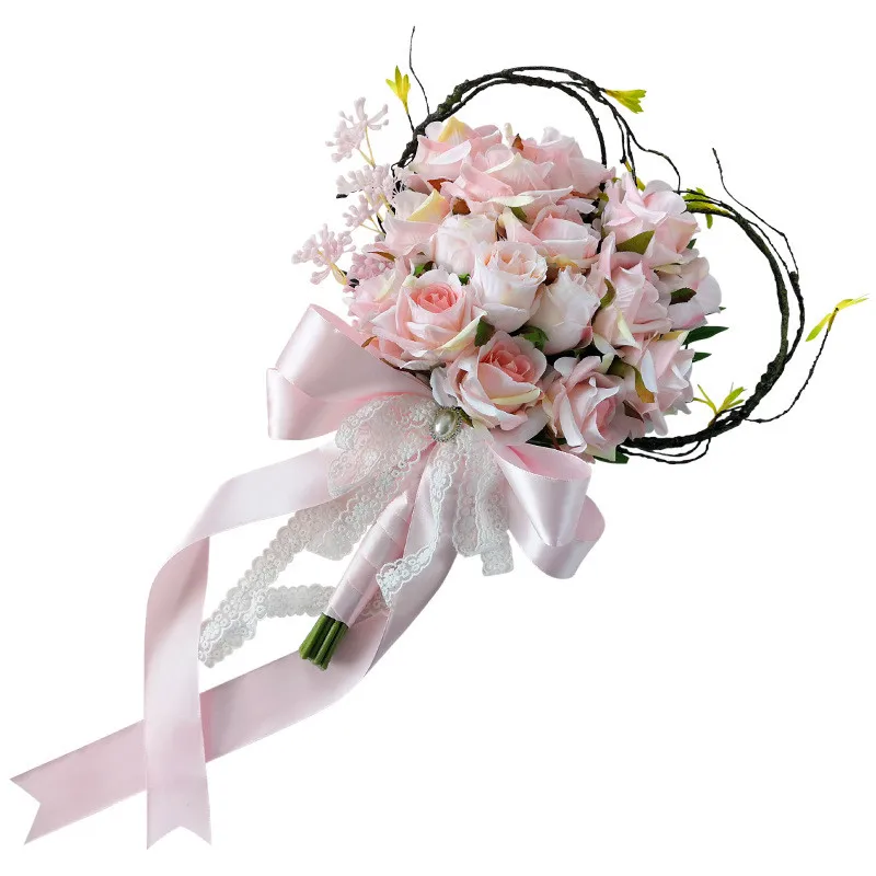 Искусственный розовый букет невесты в форме сердца Букет гялин Buketi Букеты Свадебные цветы Ramos De Novia