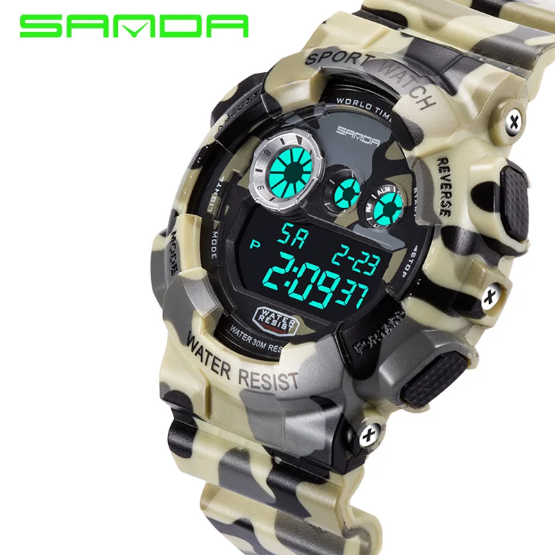 

NEW Fashion SANDA Men's Watch Waterproof Outdoor Sports Watches Camo Casual wristwatch LED digital watch relogio masculino 289MC