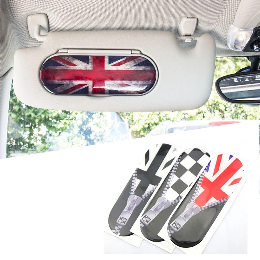 1pc Union Jack Style Car Sun Visor Makeup Mirror Back Stickers Decals