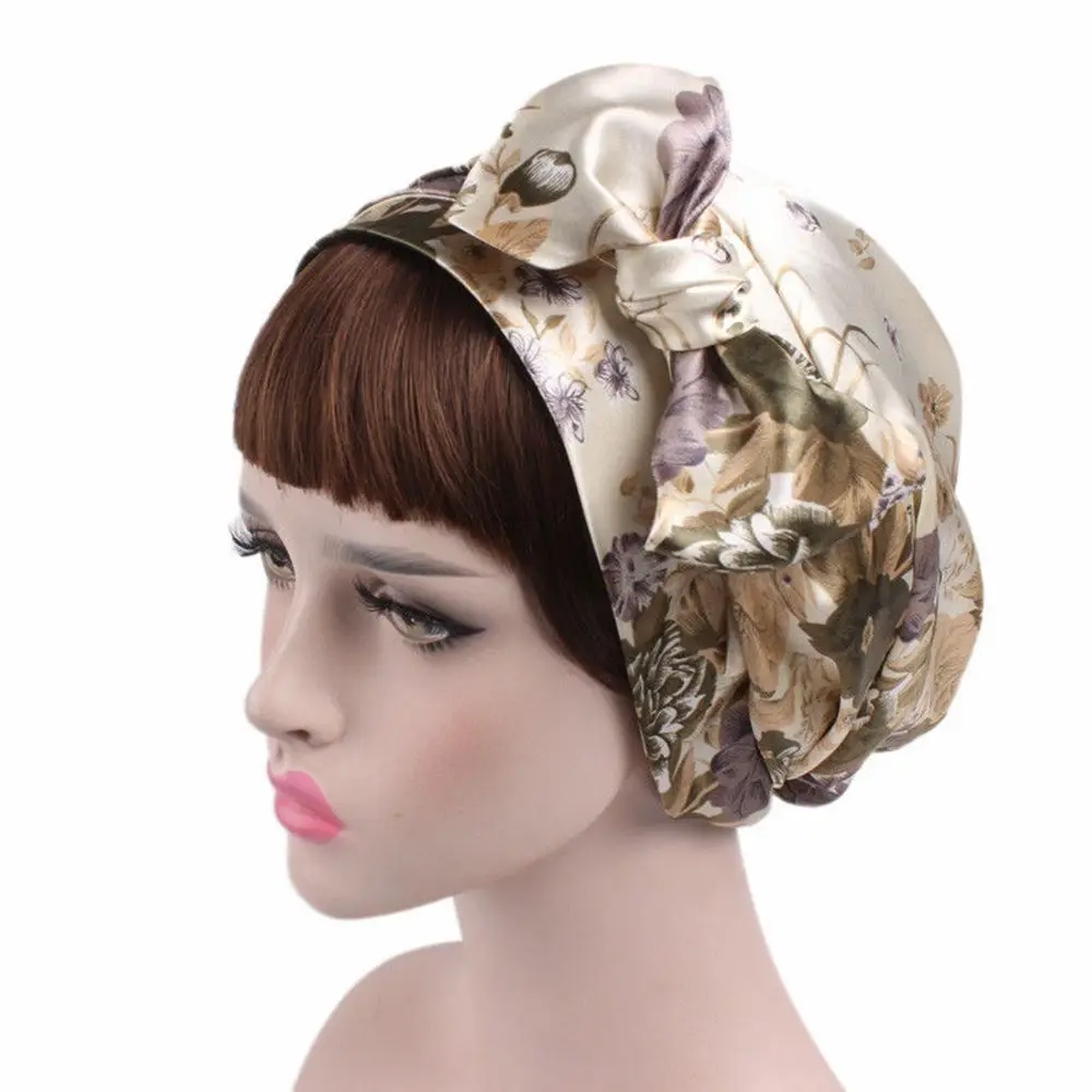 

1PC New Fashion Soft Sleeping Cap Women Satin Bow Headscarf Turban Soft Sleeping Bonnet Hair Wrap Accessories