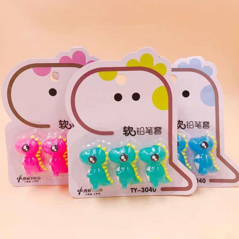 

3 Packs Cartoon Mini Animal Dinosaur Shape Silicone Pencil Caps Pencil Protection Cap Pencil Extender Pen Topper Stationery