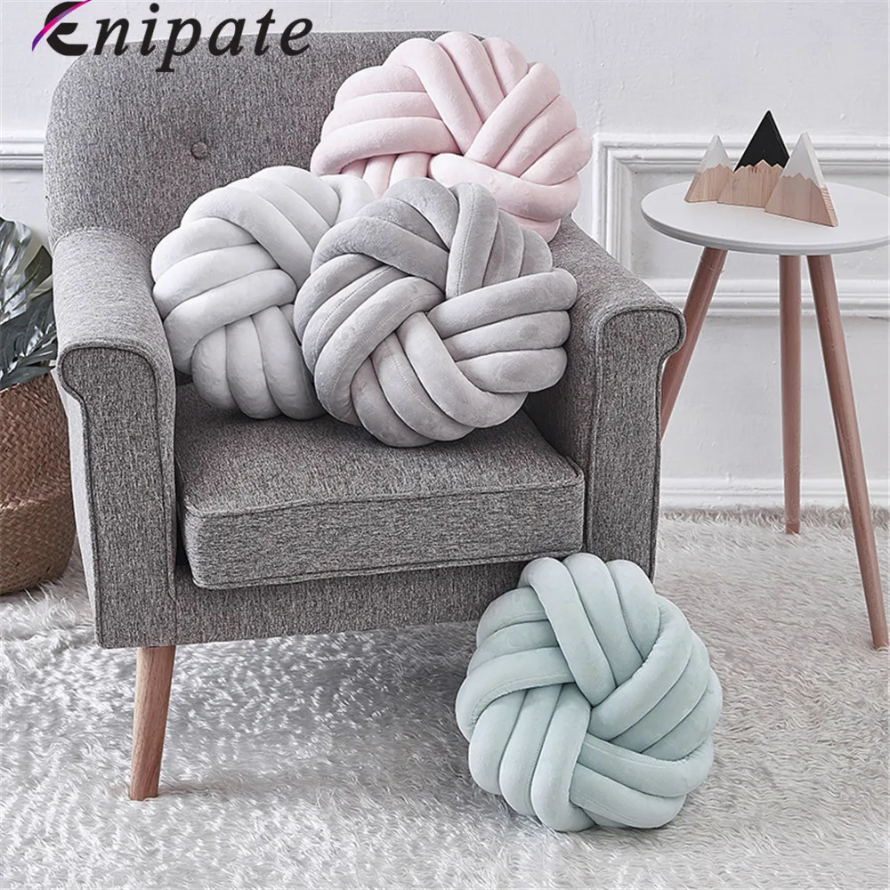 

Enipate Nordic Plush Lovely Knot Braided Cushion Ball Hand Knotted Creative Chunky Pillow Home Decor Brief Decor Pillow 35x35cm