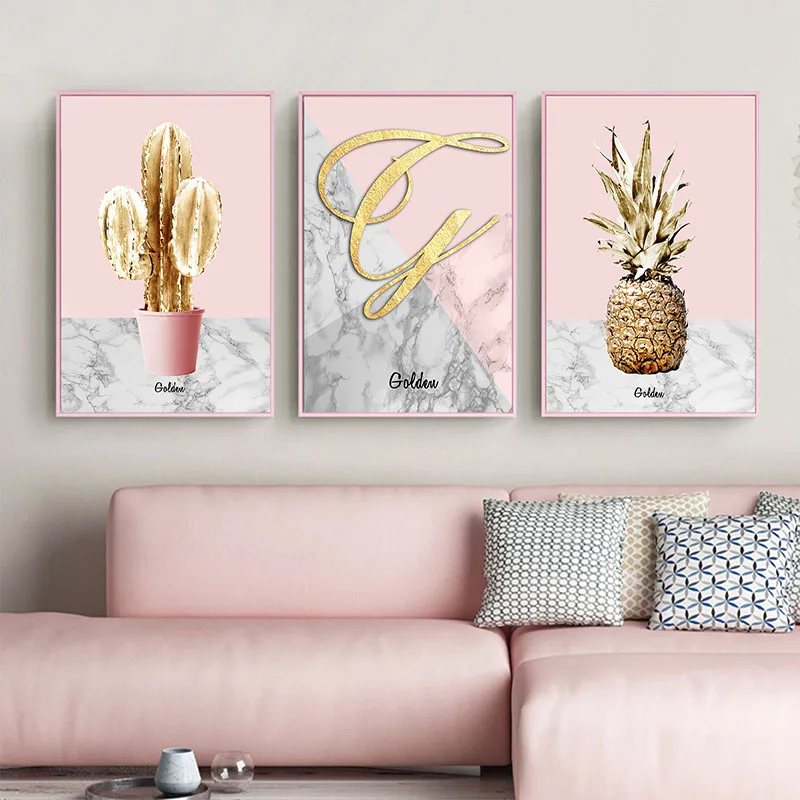 

Nordic Pineapple Cactus Art Canvas Painting Prints And Posters Wall Pictures For Living Room Modern Home Decoration PL0096