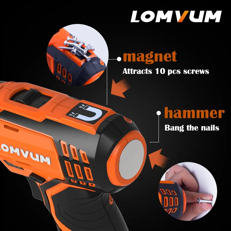 LOMVUM Аккумуляторная дрель электрическая отвертка 12/16/25 в Аккумуляторные дрели