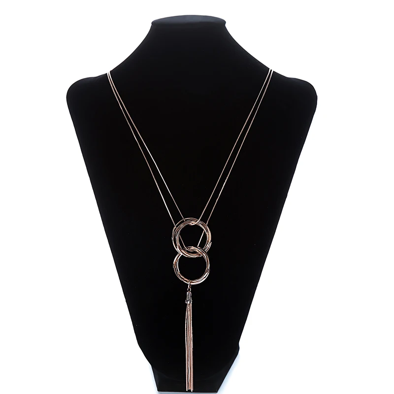 Buy New Long Necklace Fashion Gold Tone Metal Multi Weave Hoop Circle Pendant