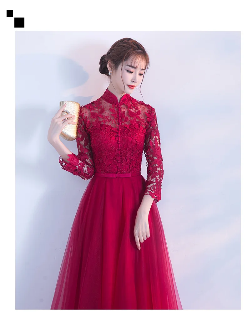 Красное современное кружевное свадебное платье Qipao женские длинные традиционные китайские модные восточные платья Qi Pao Vestido Chino