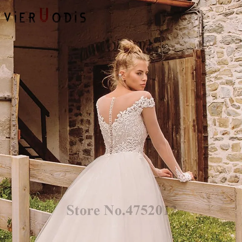 Длинный рукав собора Поезд Vestidos De Noiva 2019 элегантное Crewneck принцесса длинное бальное платье свадебное платье
