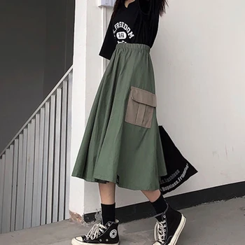 

2019 summer women's new Korean version ins Harajuku style retro tooling skirt Medium long section paragraph A word casual skirt