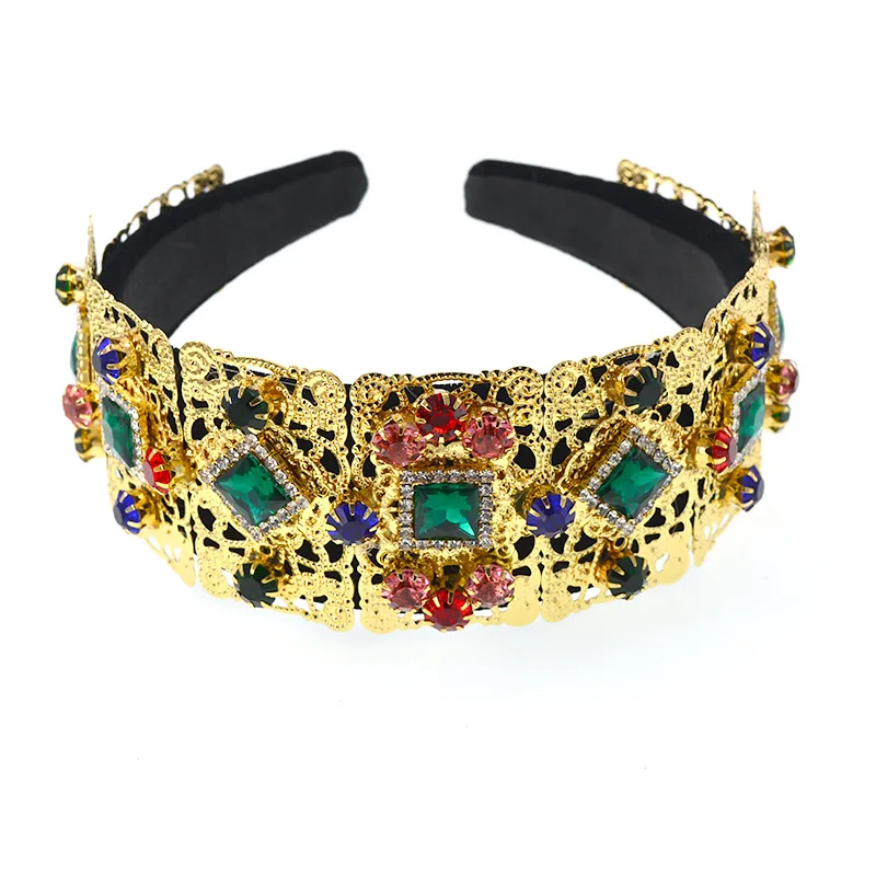 

Jeweled Headband Women Baroque Hairband Diamond Bridal Flower Crown Rhinestone Crystal Wide Hair Accessories Festival Gold 2019