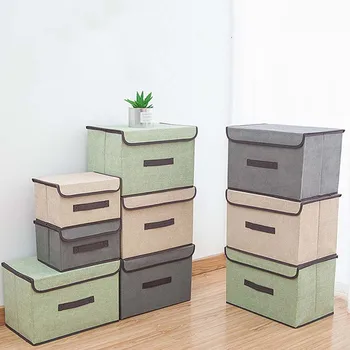 

Foldable Fashion Solid Color Square Storage Collapsible Canvas Box Clothes Organizer Large And Small Folding Storage Boxes