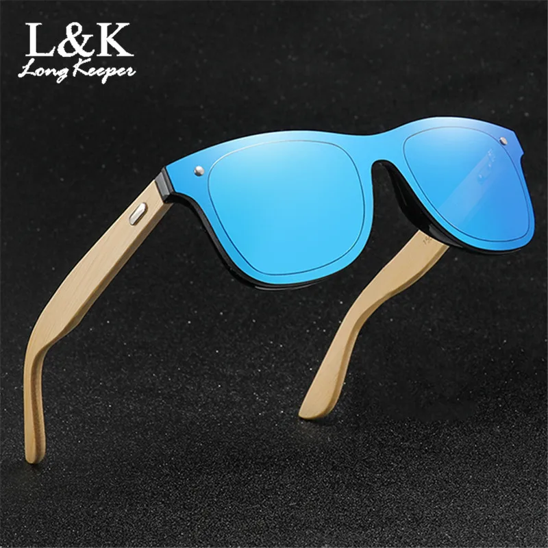 Bamboo Sunglasses Men Women Driving Square Sun Glasses Mirror Reflective Wood Candy Color Eyewears Male UV400 Accessories