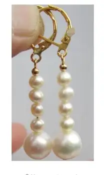 

noble jewelry PERFECT AAA+ drop white Handmade pearl earring 14K/20 YELLOW GOLD