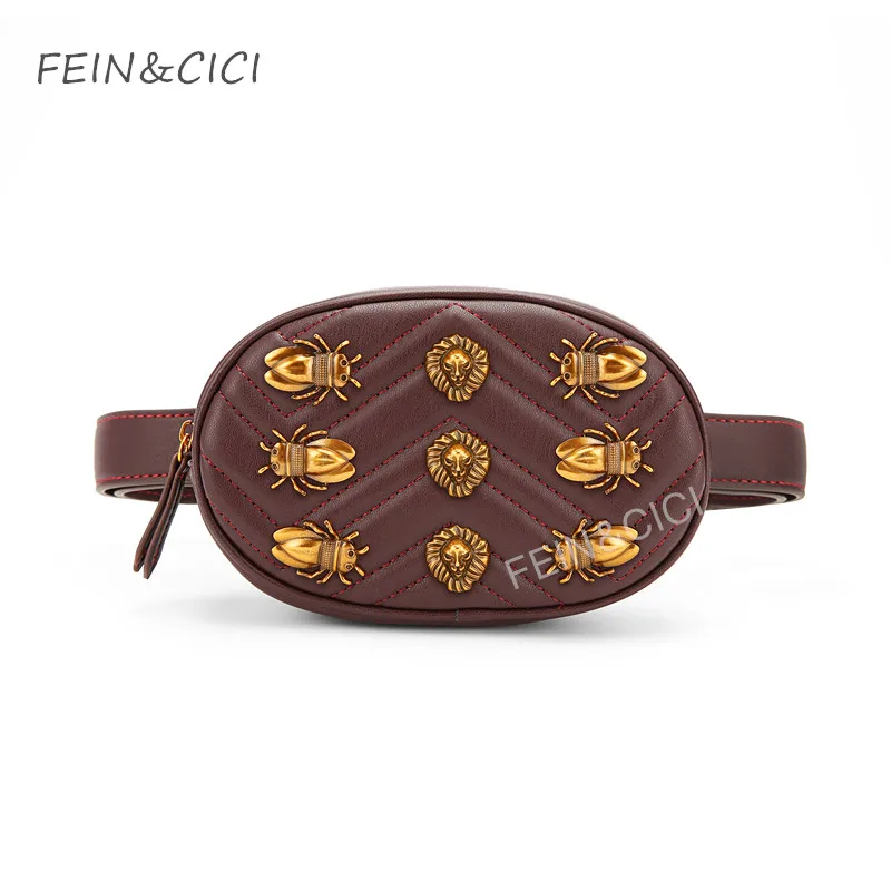 Нагрудная сумка женская круглая cicadas Лев поясная сумка с круглым ремнем Роскошная брендовая модная кожаная сумка Красный Черный высокое качество