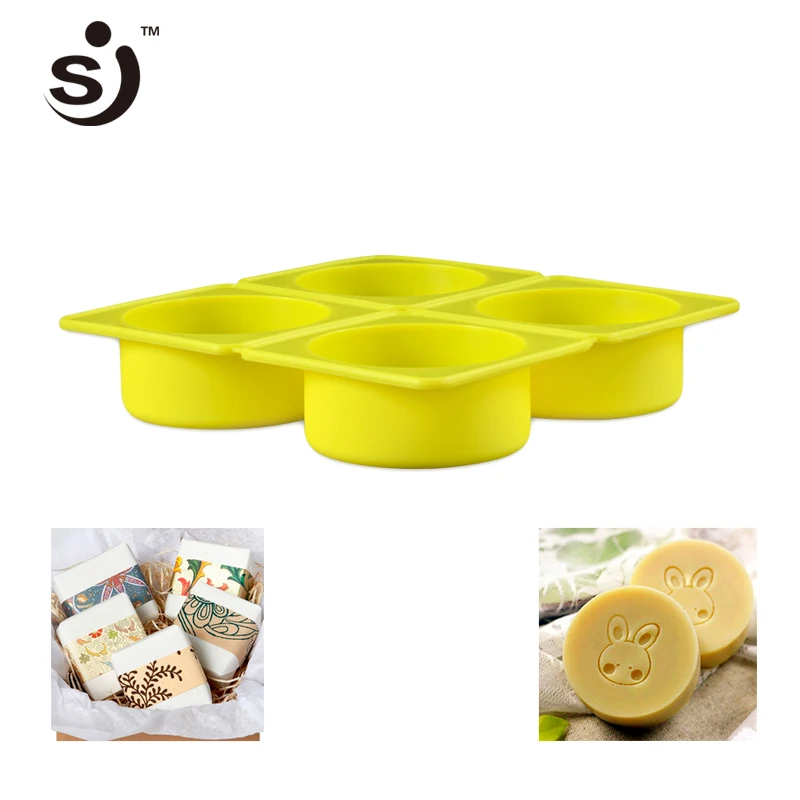 SJ бренд Пищевой силикон Форма Мыло 16.7*16.7*3.3 см Круг 4 ячейки Микс цвета Форма для мыла ручной работы Украшение торта