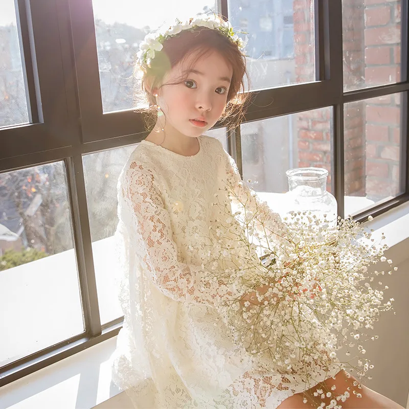 

Amuybeen Lace Girls Dress Summer 2017 Princess White Long Sleeves Party Wear Kids Dresses for Girls Birthday 4 8 10 14 Years New