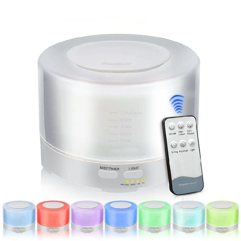 

500ML Remote Control Ultrasonic Essential Oil Diffuser Air Humidifier Aroma Diffuser Fogger 7 Color LED Aromatherapy Mist Maker