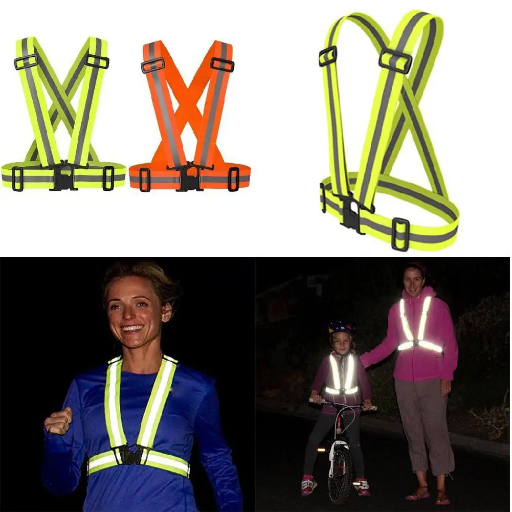 

2PCS Night Reflective Vest Three Straps Emergency Safety Vest Reflection Wrist Band Belt On for Sports Running Cycling Universal