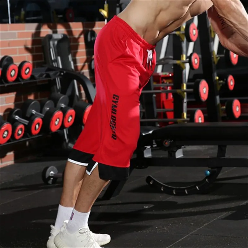Новые мужские тренажерные залы фитнес красные шорты летние повседневные Модные классные короткие мужские брюки штаны для бега бодибилдинга тренировки мужские брендовые штаны