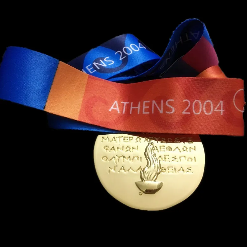 1 шт. металлические медали, спортивные призы, золотые посеребренные значки, вечерние подарочные игровые медали с лентой - Цвет: 2004 Athens gold