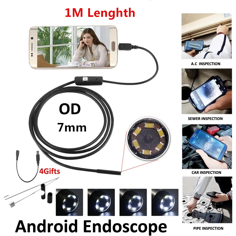 7 мм водонепроницаемый USB эндоскоп бороскоп кабель мини Инспекционная камера змея трубка с 6 светодиодный для телефона Android Лидер продаж