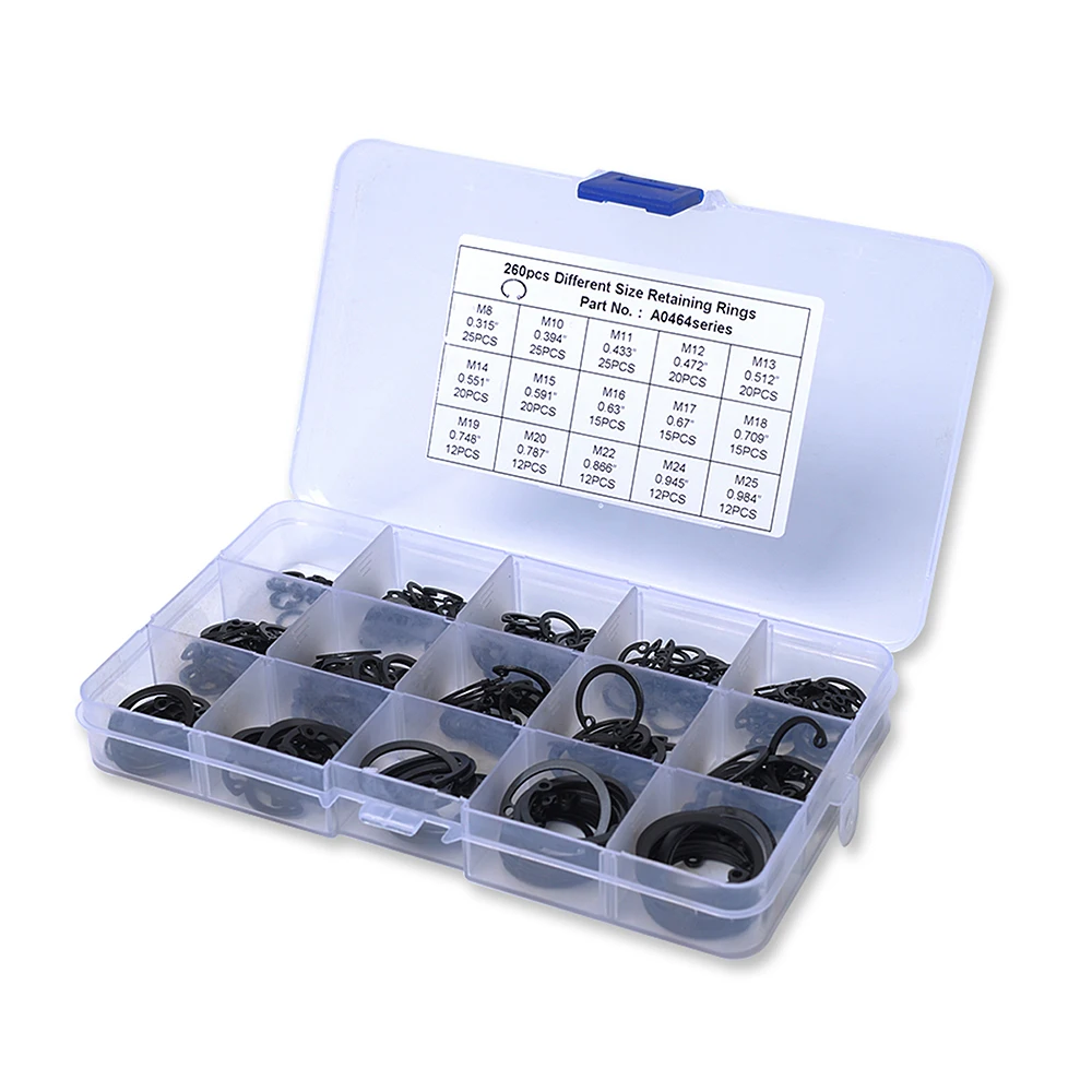 260 Pcs Car Snap Ring C Clip Assortment Car Kit 15 Sizes Retaining Rings high quality Hot Sale