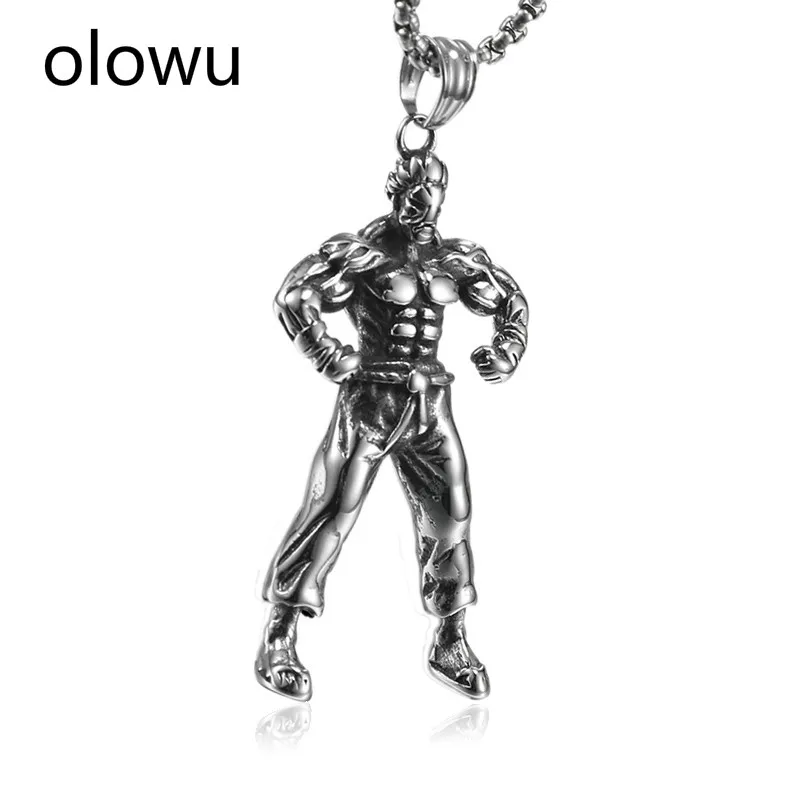 

olowu Punk Men's Necklace Stainless Steel Silver Tone Chain Gym Fitness Muscle Men Pendant Necklaces hippie Jewelry