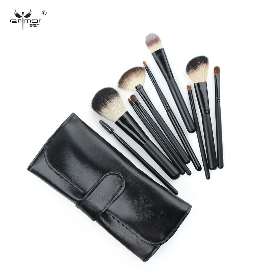 

2019 Anmor 10PCS Makeup Brushes Set With Bag Professional Wooden Foundation Eyeshadow Blending Eyebrow Brush Pincel Maquiagem