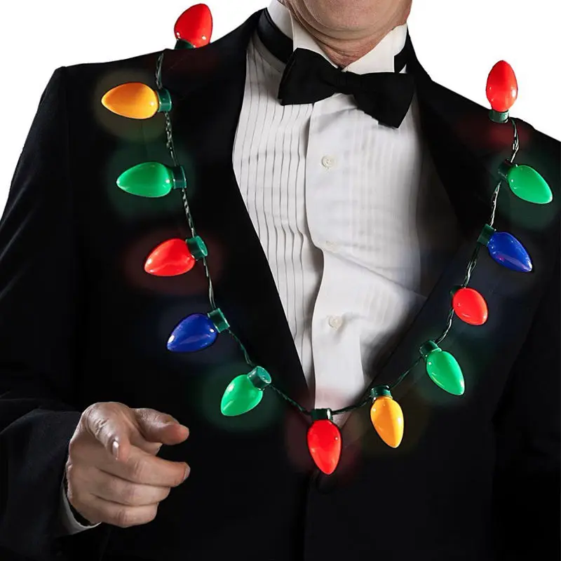 

LED Light Up Christmas Bulb Necklace Party Favors for Adults or Kids Holiday