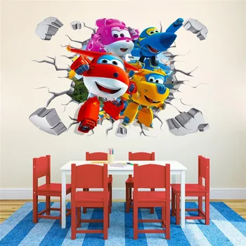 

5 pieces Cartoon Super Wings Deformation Airplane Robot Wall Stickers Kids Home Decoration Anime Posters Wall Decal Paper