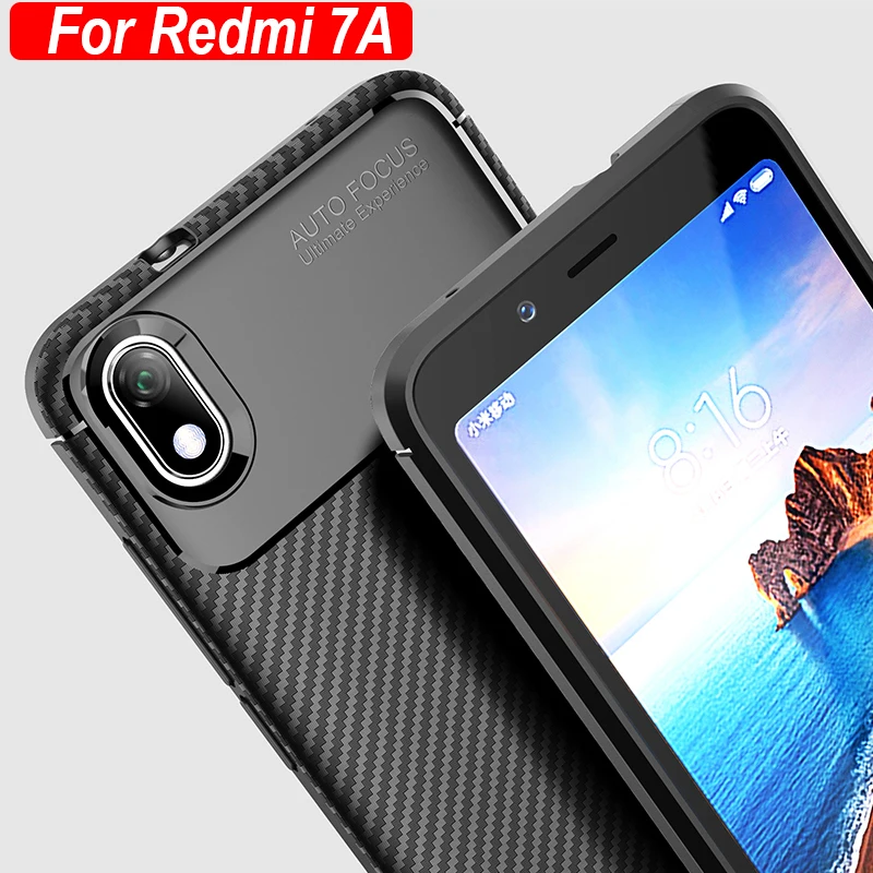 Armor Carbon Fiber Case For Xiaomi Redmi 7A Luxury Business Back Cover Xiomi 7a Soft Bumper TPU Fundas Coque |