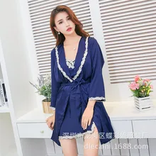 Ночная рубашка для женщин кружево Семейные комплекты пижамы сексуальная ночная рубашка три четверти рукав халат M, L, XL CNH8916