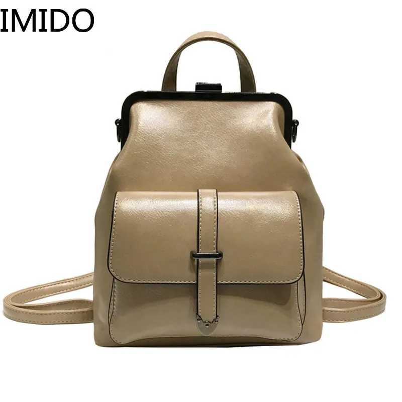 

IMIDO High Quality Oil Wax PU Leather Women Bags Fashion Doctor Bags Ladies Casual Daypacks Famous Brand Designer Women Backpack