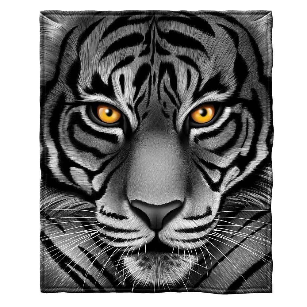 White Tiger Face Fleece Throw Custom Soft Blanket King Animals Arts