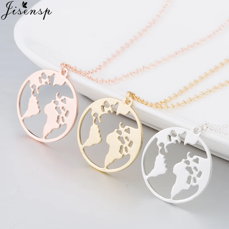 

Jisensp Trendy Origami Globe World Map Necklace for Women Fashion Jewelry Geometric Round Necklaces Pendants Earth Day Gift