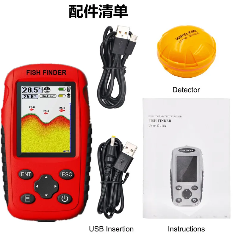 Wireless Fish Finder Sensor Sonar Echo Sounder Russian and English Menu Waterproof Fishfinder