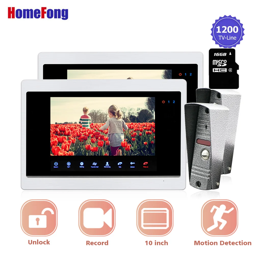 

Homefong 10 Video Door Phone Intercom System with 2 Cameras Waterproof Doorbell House intercom Video Entry Phone Metal Motion