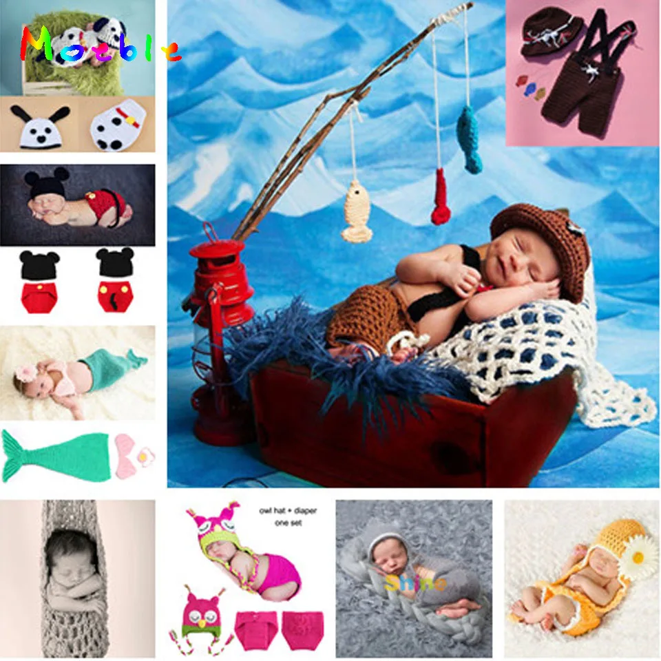 Вязаные Детские шапки с животными и комплект подгузник-шапочка для малышей, реквизит для фотосъемки, Детский костюм, 1 комплект, MZS-14002