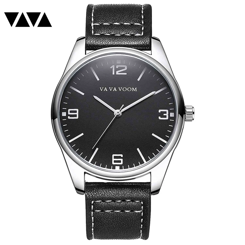 

VAVA 2019 Quartz Watch for Man Leather Big Dial Black Wristwatch Waterproof Top Brand Luxury Dress Business Simple Fashion Gift