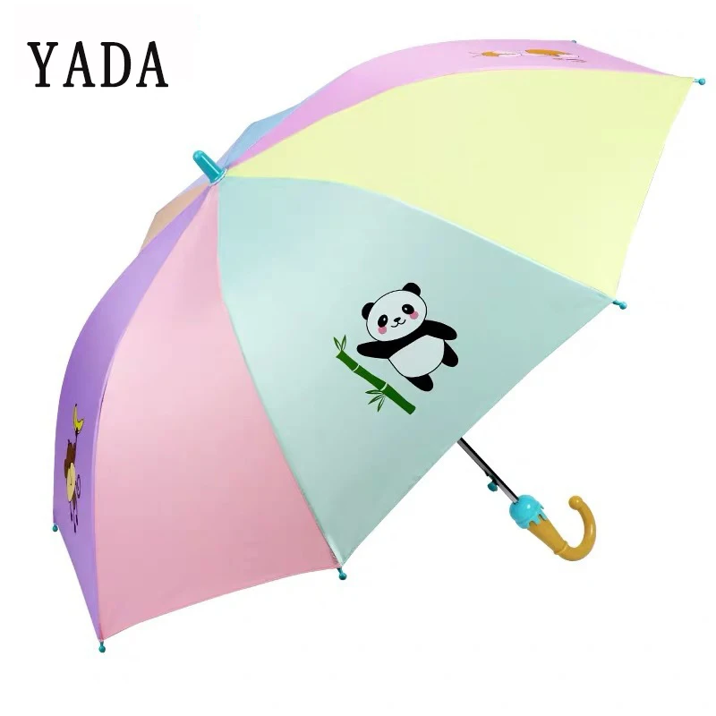 YADA Cartoon Panda Umbrella For Boys Girls Animation Creative Rainbow Umbrellas 3D Ear Modeling Kid Long Handle Umbrella YS699
