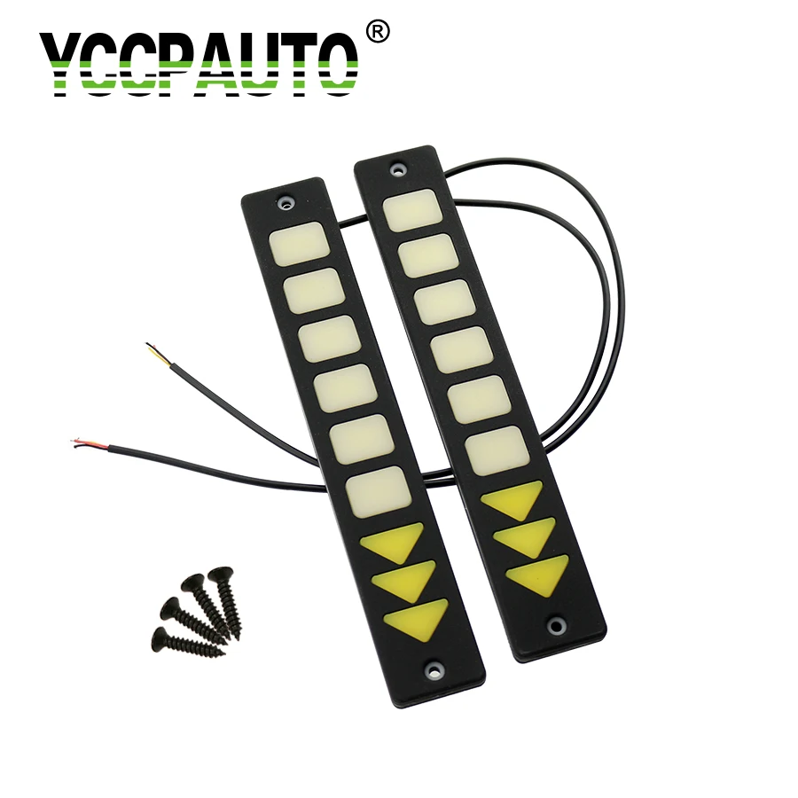 

Gfoloza Car DRL Daytime Running Light Strobe Arrow Dual Color White Amber car-styling Flexible 6 LED Lights 2PCS