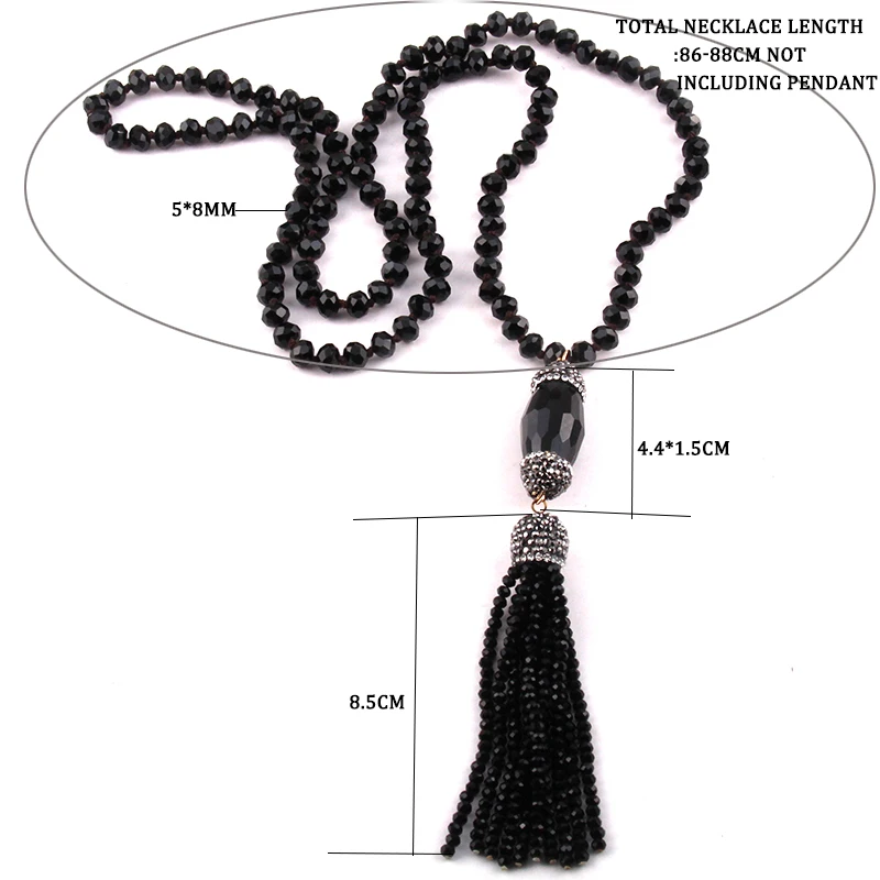 Модные богемные ювелирные изделия Серый Кристалл Стекло завязанный ручной работы проложили Кристалл трубы длинное ожерелье с кисточками