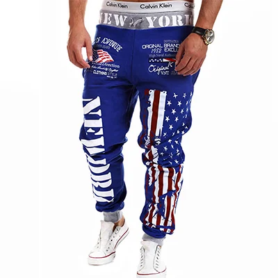 Модные штаны с принтом Мужские Фитнес хип хоп мужские спортивные штаны повседневные wz028 - Цвет: flag blue