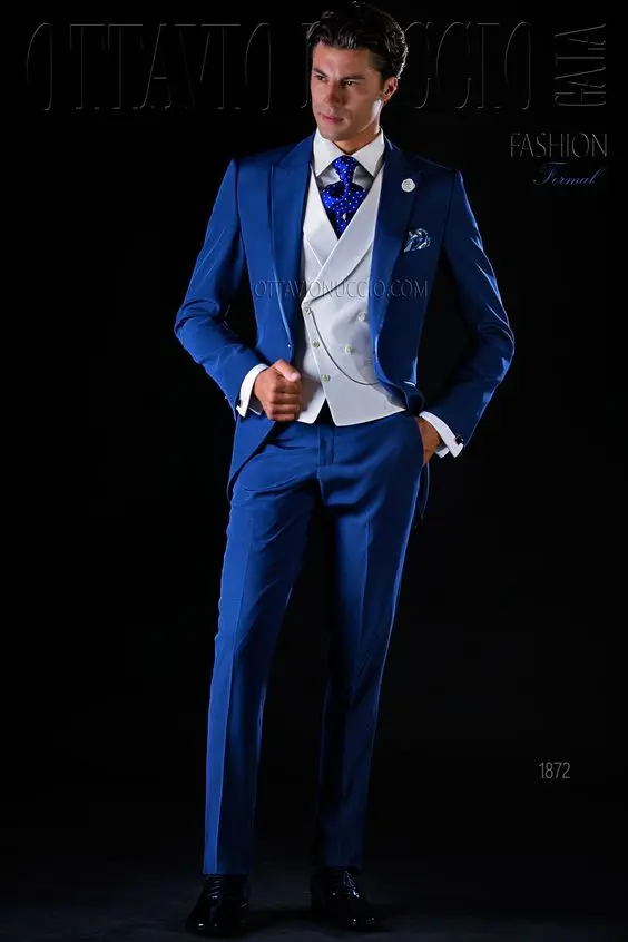 2017 Последние Пальто Пант дизайн итальянский Королевский Темно-синие мужской костюм Slim Fit 3 предмета смокинг жениха Костюмы