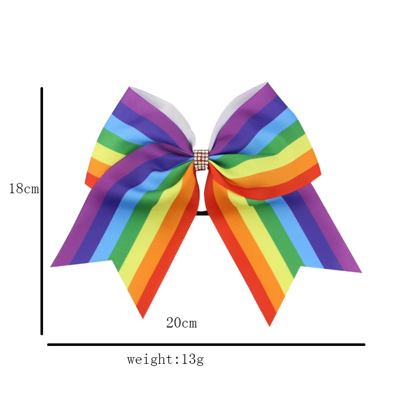 Large Colourful Boutique Rainbow Striped Bows Hair Elastics Hair Rubber Bands Kids Girls Hairbands Hair Accessory (2)