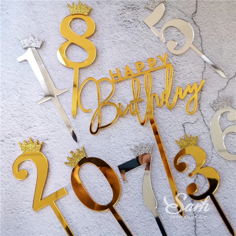 Bling Золотая Серебряная корона номер» на возраст от 0 до " торт топпера, юбилейные праздничные украшения для предметы декора для дня рождения прекрасный подарок для ребенка