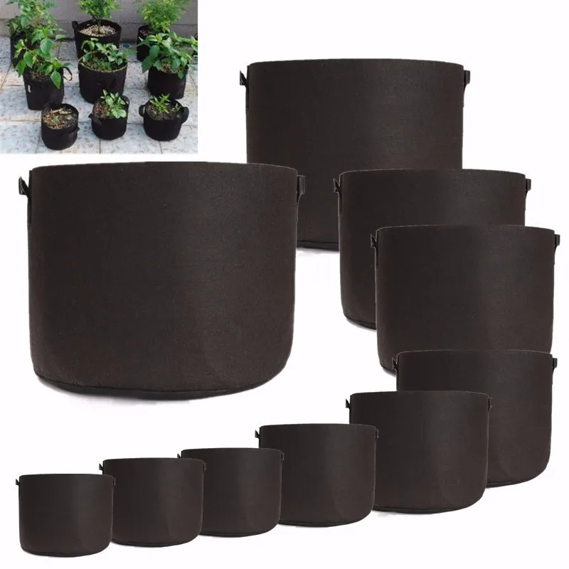 

New Black Fabric Pots Plant Grow Bags with Handles Planting Bag Seedling Flowerpot Size 1, 2, 3, 5, 7, 10, 15, 20 ,25, 30 Gallon