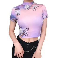 2019 женская футболка винтажный короткий узкий облегающий принт ангела футболка с коротким рукавом с круглым вырезом тонкая нижняя рубашка