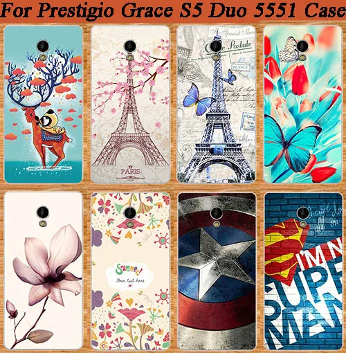 

High Quality Diy Colored Painting Deer Eiffel Tower Superman Flowers soft Tpu Case For Prestigio Grace S5 LTE PSP5551 Duo Cover