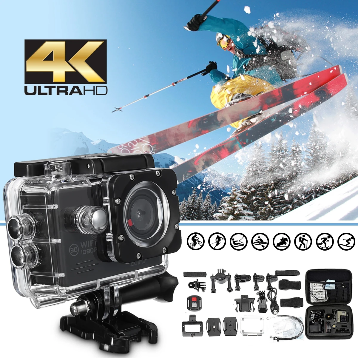Лучший 4 К 2,0 ЖК дисплей HD 1080 P 16MP Водонепроницаемый Wi Fi спорт действий Камера Cam DV Цифровая видеокамера чехол для хранения