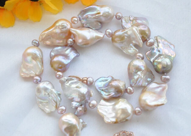 

0001080 PINK LAVENDER BAROQUE KESHI REBORN PEARL NECKLACe